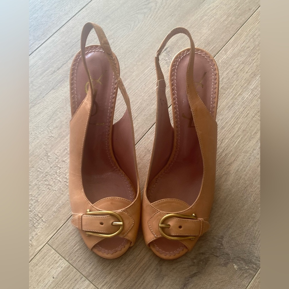 YSL Vintage Slingback Yves Saint Laurent Peep Toe Buckle Pumps  36EUR